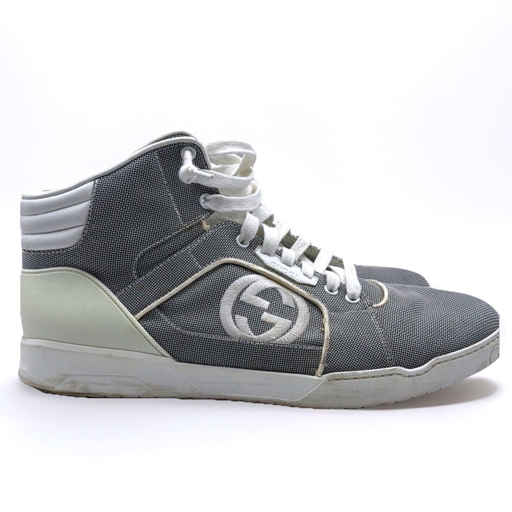 Gucci High Top Sneakers Grey‎ Canvas Interlocking G Logo Men's size 12 309517